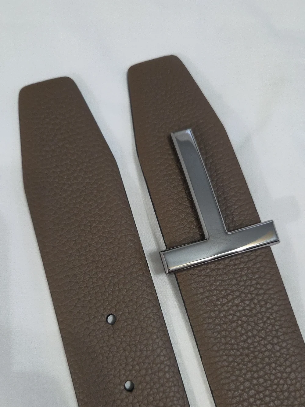 Tom Ford Black & Brown Leather Belt Dark T Buckle Accent
